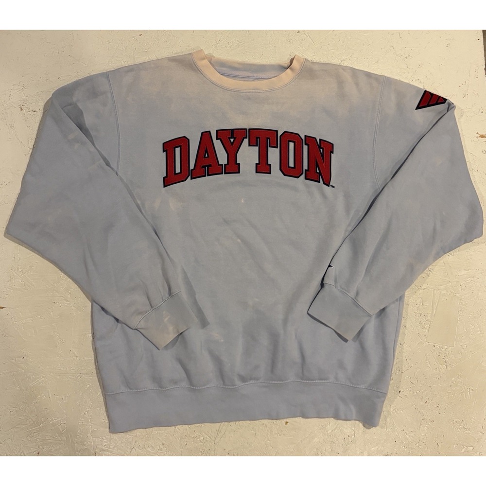Blue 84 Dayton Flyers Crewneck Sweatshirt Bleach Washed Mens Large Embroidered
